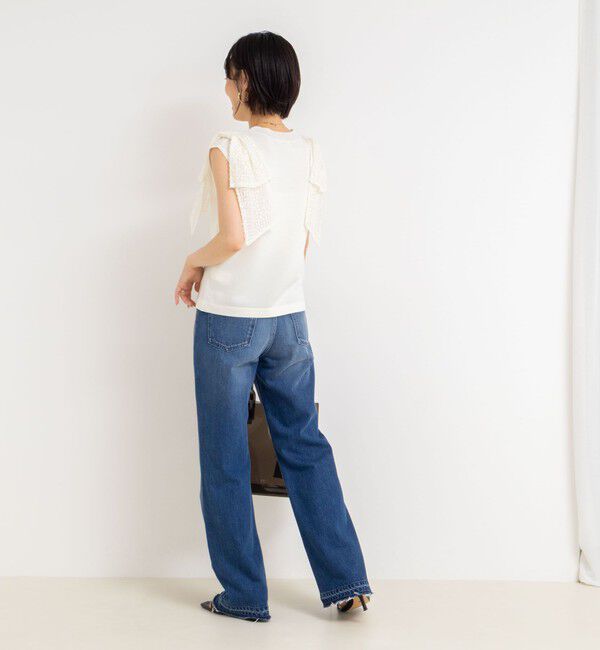 NOLLEY'S「《手洗い可能》肩シアーリボンノースリーブプルオーバーニット」|ニット・セーター|