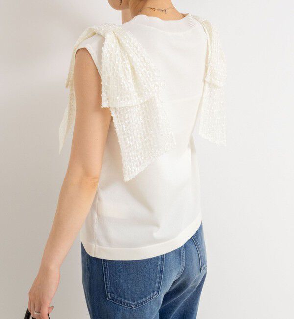 NOLLEY'S「《手洗い可能》肩シアーリボンノースリーブプルオーバーニット」|ニット・セーター|