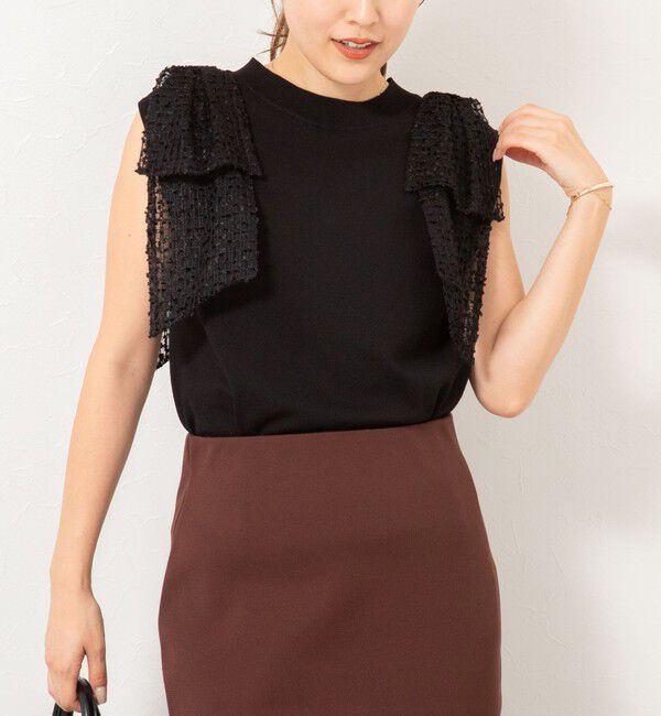 NOLLEY'S「《手洗い可能》肩シアーリボンノースリーブプルオーバーニット」|ニット・セーター|ブラック