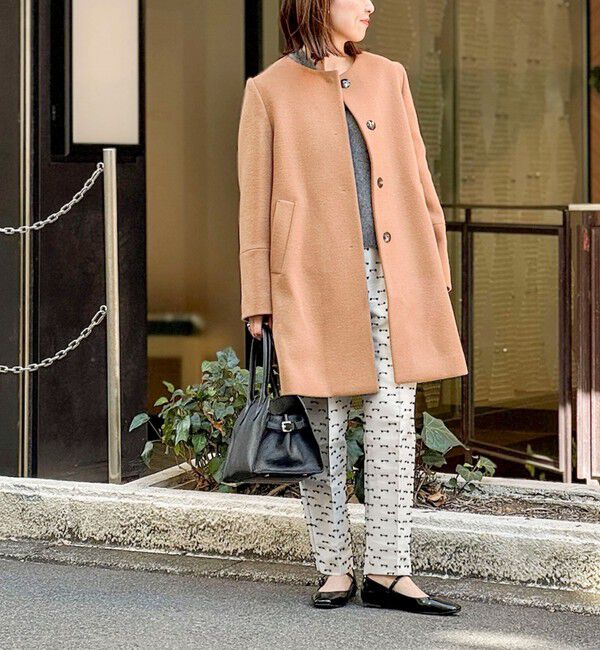 NOLLEY'S「ブローチ付きAラインノーカラーコート」|ノーカラーコート|