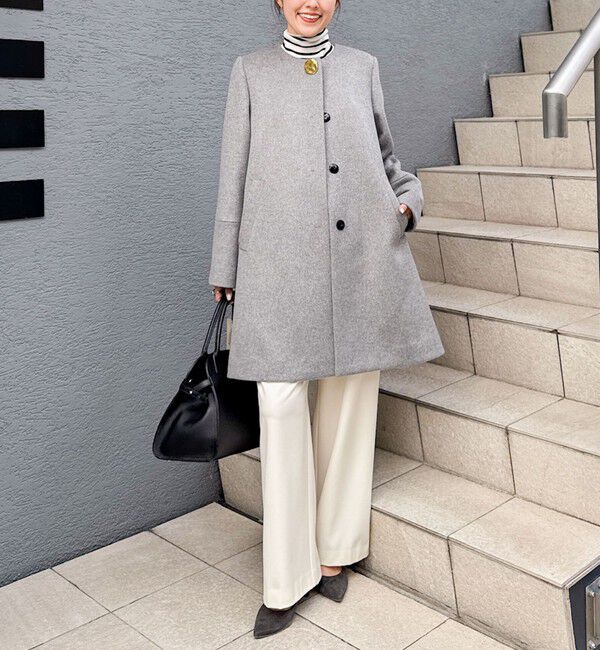 NOLLEY'S「ブローチ付きAラインノーカラーコート」|ノーカラーコート|