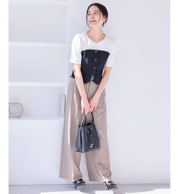 VIS「【新色追加】【美easy】釦ビスチェTシャツドッキングプルオーバー【接触冷感/洗える】」|Tシャツ・カットソー|