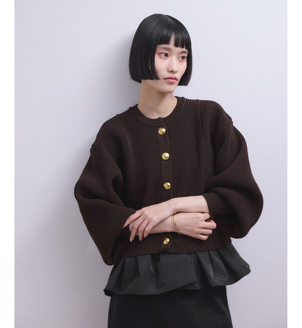 ADAM ET ROPE'「【WEB限定】ペプラムコンビニットカーディガン」|カーディガン|ブラウン(20)