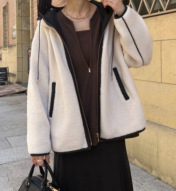  「ボア配色フーディーコート」|その他|