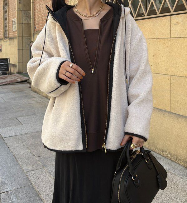 「ボア配色フーディーコート」|その他|