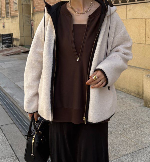  「ボア配色フーディーコート」|その他|