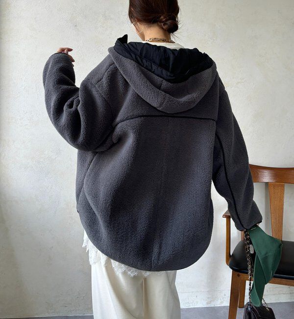  「ボア配色フーディーコート」|その他|