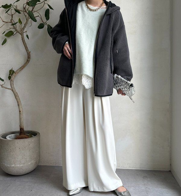  「ボア配色フーディーコート」|その他|