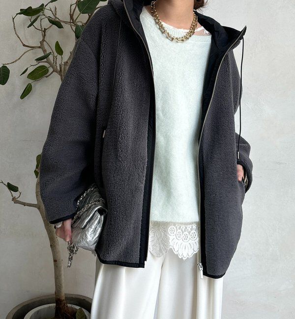  「ボア配色フーディーコート」|その他|