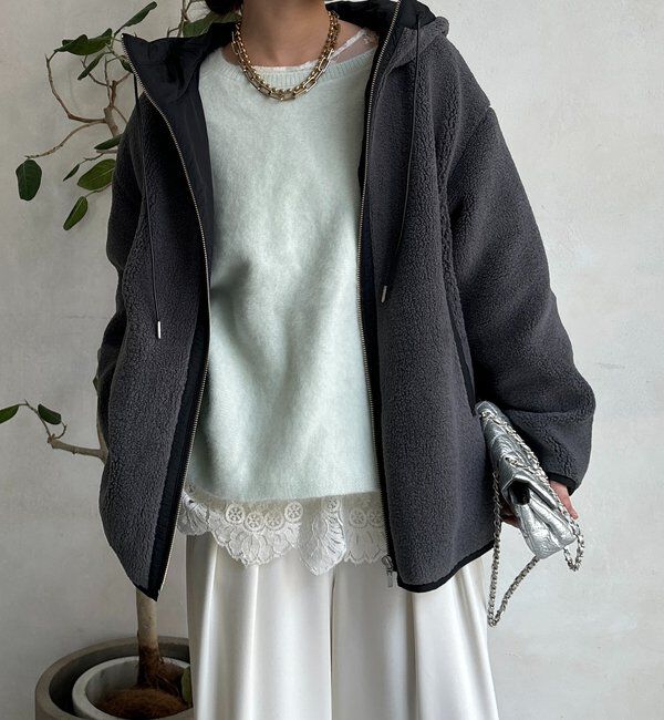  「ボア配色フーディーコート」|その他|