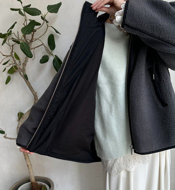  「ボア配色フーディーコート」|その他|