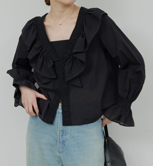  「レースフリルブラウス」|シャツ・ブラウス|ブラック