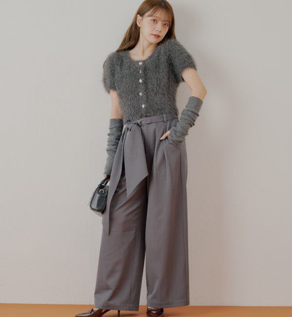  「リブアームウォーマー付シャギー半袖ニット」|ニット・セーター|