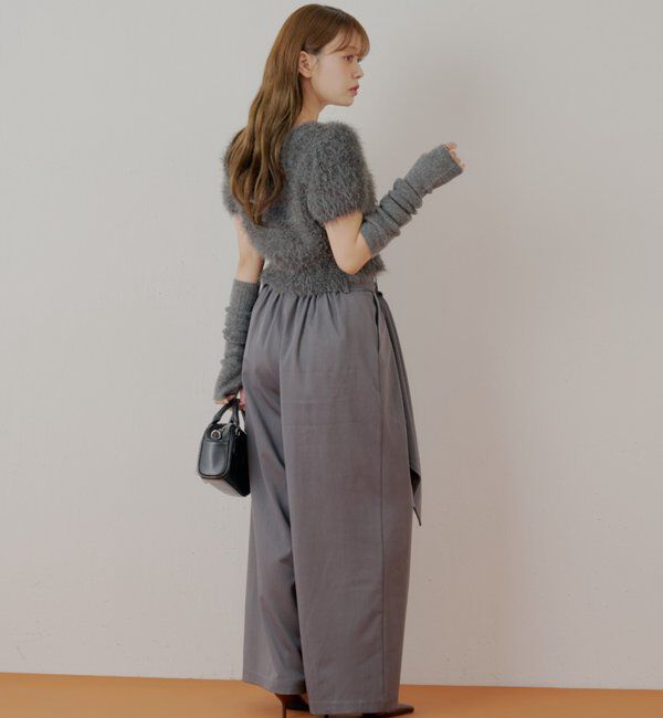  「リブアームウォーマー付シャギー半袖ニット」|ニット・セーター|