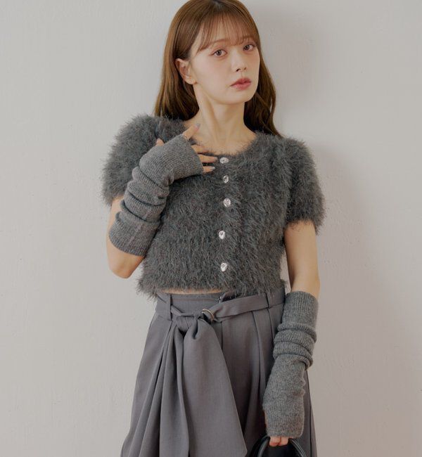  「リブアームウォーマー付シャギー半袖ニット」|ニット・セーター|