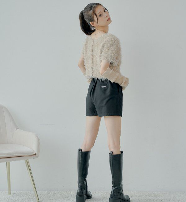  「リブアームウォーマー付シャギー半袖ニット」|ニット・セーター|