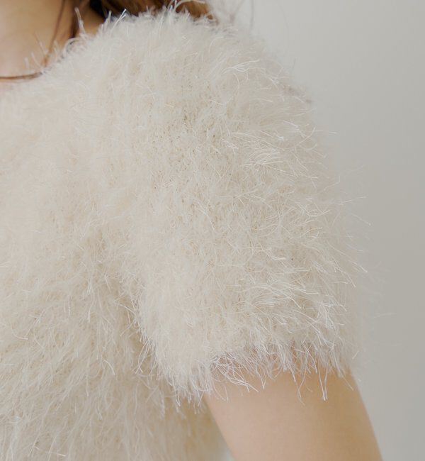  「リブアームウォーマー付シャギー半袖ニット」|ニット・セーター|