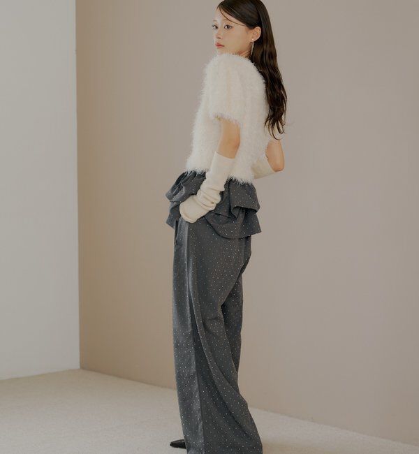  「リブアームウォーマー付シャギー半袖ニット」|ニット・セーター|