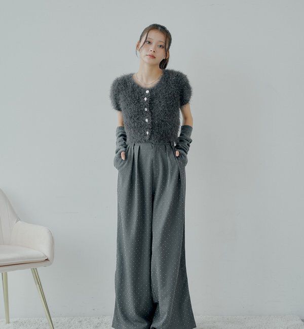  「リブアームウォーマー付シャギー半袖ニット」|ニット・セーター|