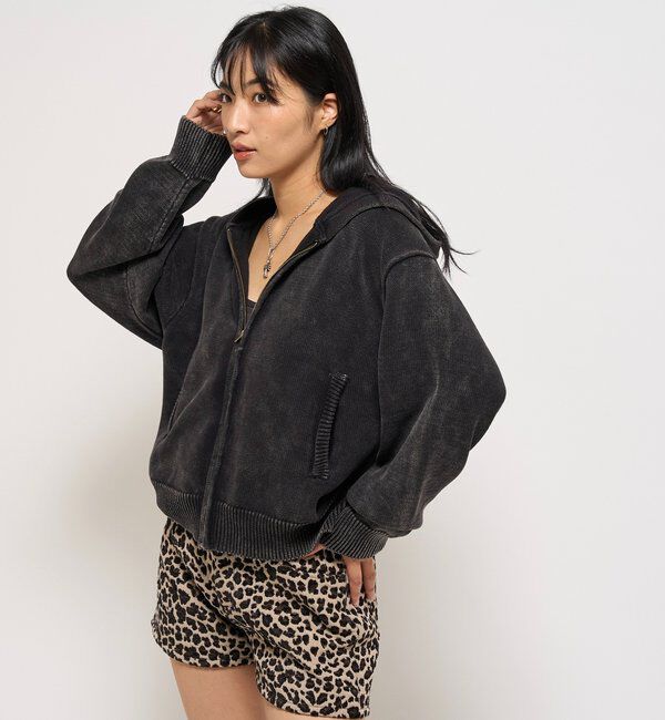  「KOOKYNピグメント加工ジップニットパーカー」|パーカー|