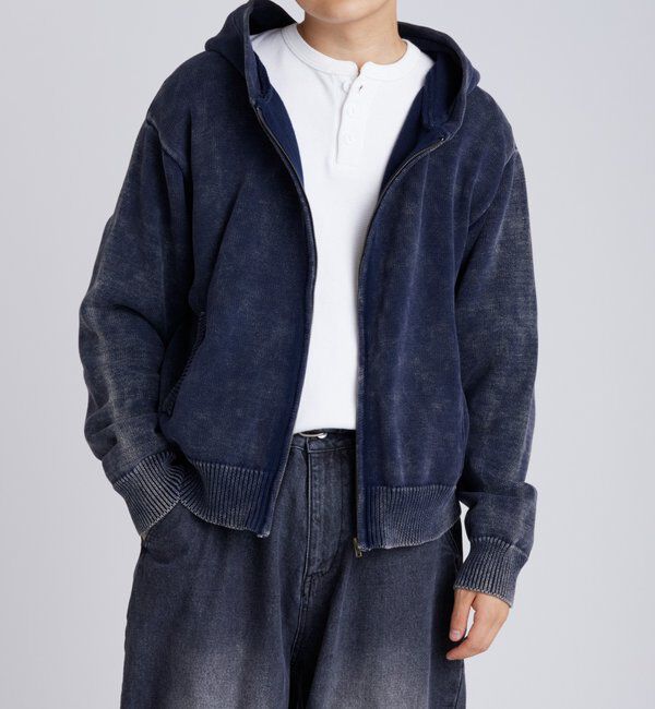  「KOOKYNピグメント加工ジップニットパーカー」|パーカー|