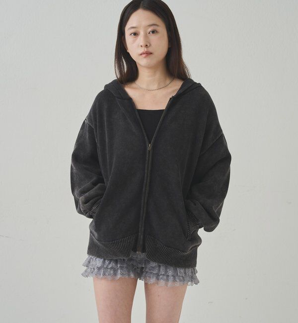  「KOOKYNピグメント加工ジップニットパーカー」|パーカー|