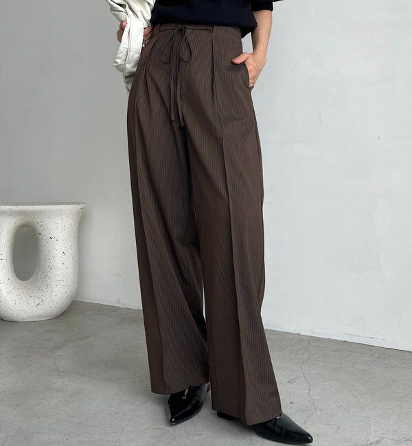  「ウエストリボンストライプパンツ」|チノ|