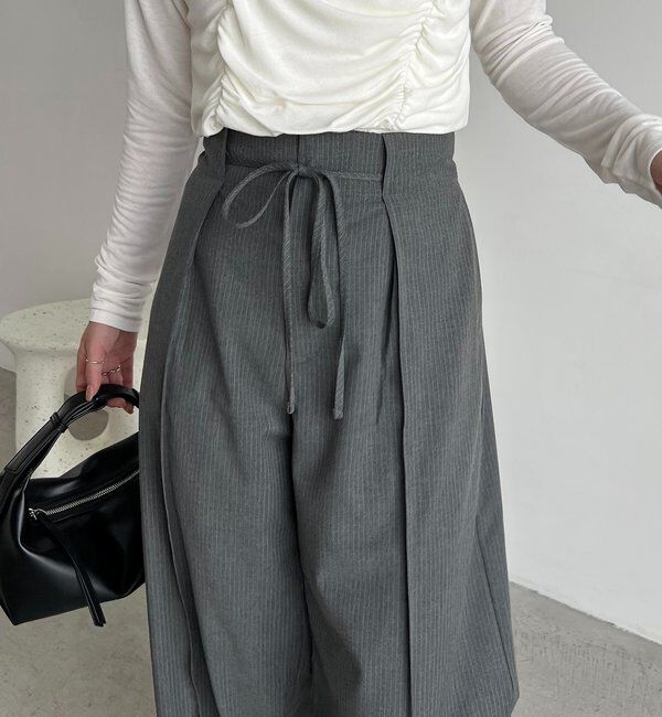  「ウエストリボンストライプパンツ」|チノ|