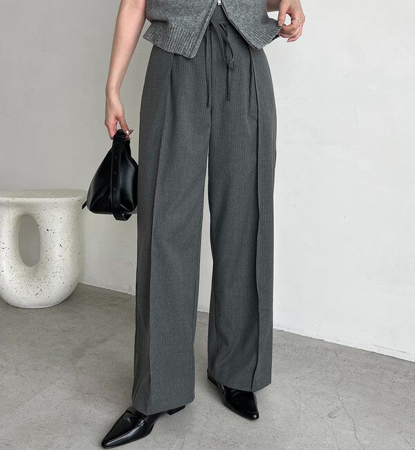  「ウエストリボンストライプパンツ」|チノ|