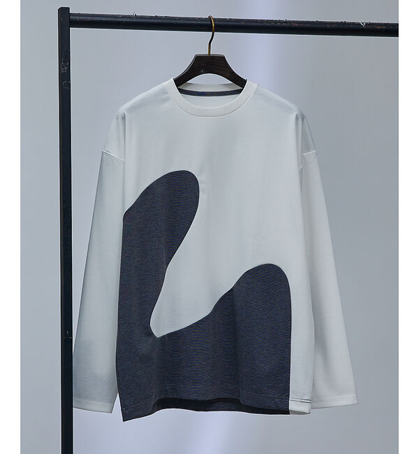 ABAHOUSE「【ウズマキ】アシンメトリー 配色 オーバーサイズ ポンチ ロンT」|Tシャツ・カットソー|グレー