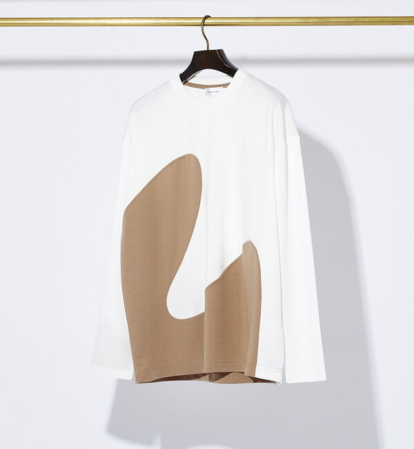 ABAHOUSE「【ウズマキ】アシンメトリー 配色 オーバーサイズ ポンチ ロンT」|Tシャツ・カットソー|ベージュ