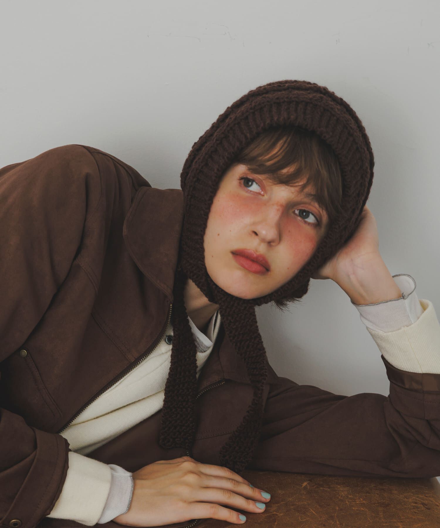 SMELLY「ケーブルアミボンネット」|ニット帽|