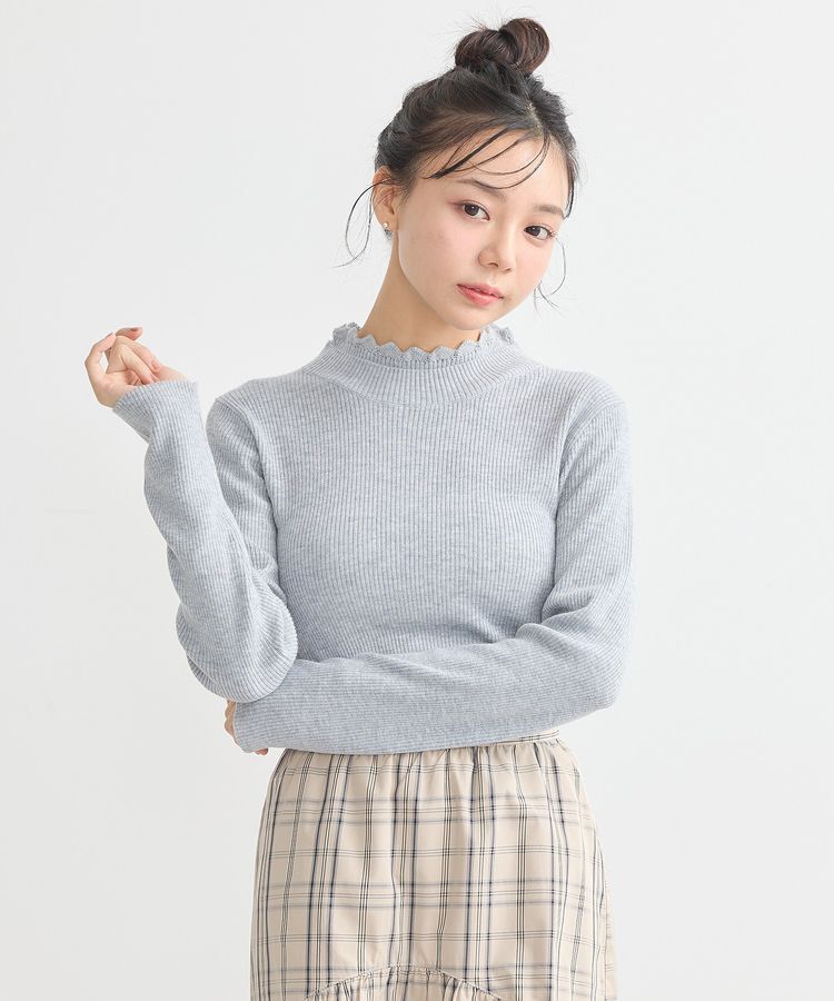 earth music&ecology「レーシーハイネックリブプルオーバー」|ニット・セーター|