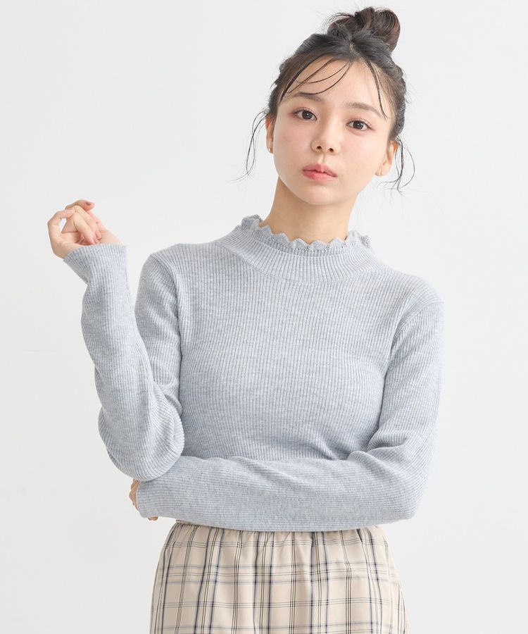 earth music&ecology「レーシーハイネックリブプルオーバー」|ニット・セーター|