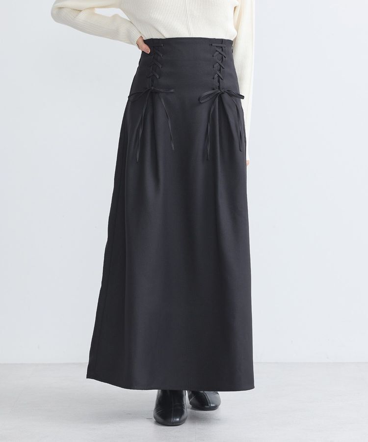 earth music&ecology「レースアップハイウエストスカート」|フレア|