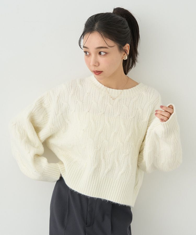 earth music&ecology「パール&ケーブルニットプルオーバー」|ニット・セーター|