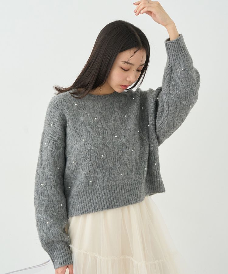 earth music&ecology「パール&ケーブルニットプルオーバー」|ニット・セーター|