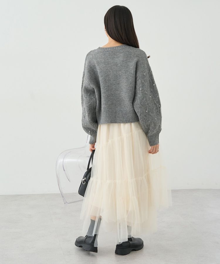 earth music&ecology「パール&ケーブルニットプルオーバー」|ニット・セーター|