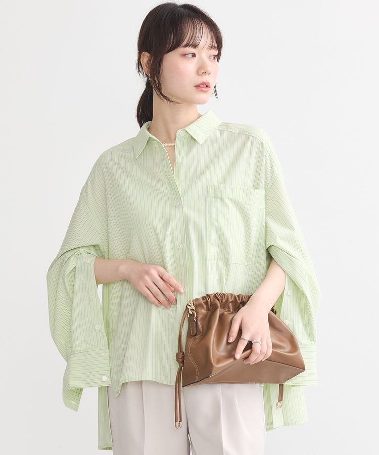 earth music&ecology「サイドスリットストライプオーバーシャツ」|シャツ・ブラウス|Yellow