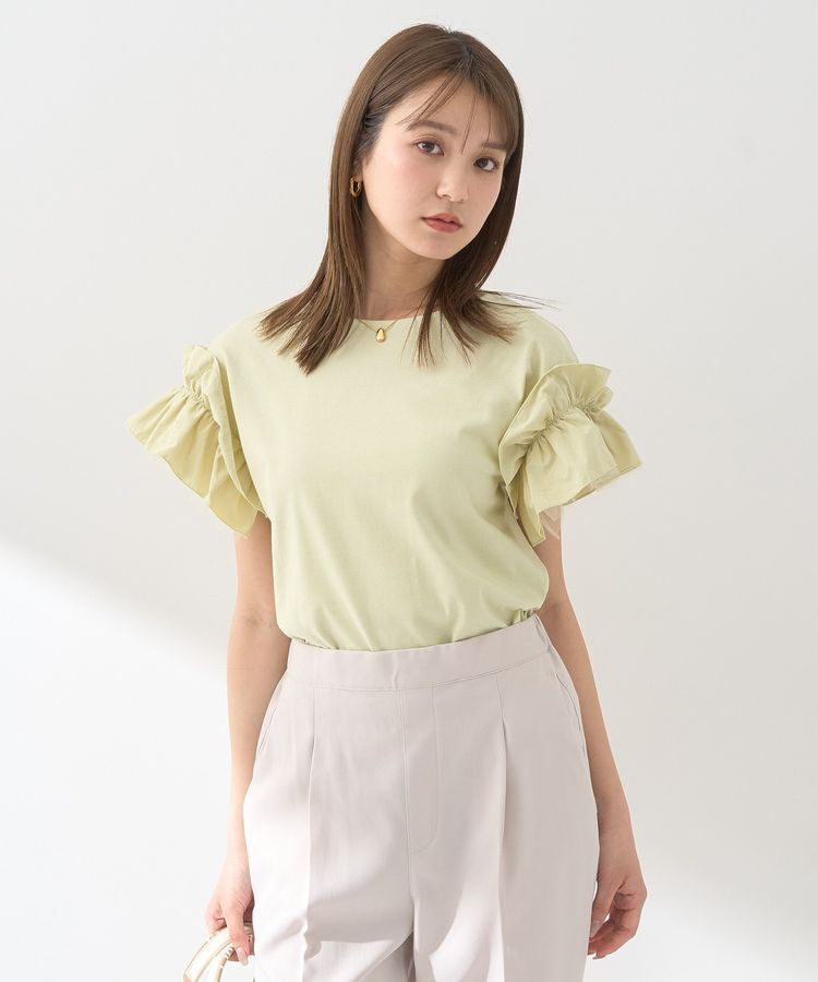 earth music&ecology「ギャザーフリルスリーブカットソー」|Tシャツ・カットソー|