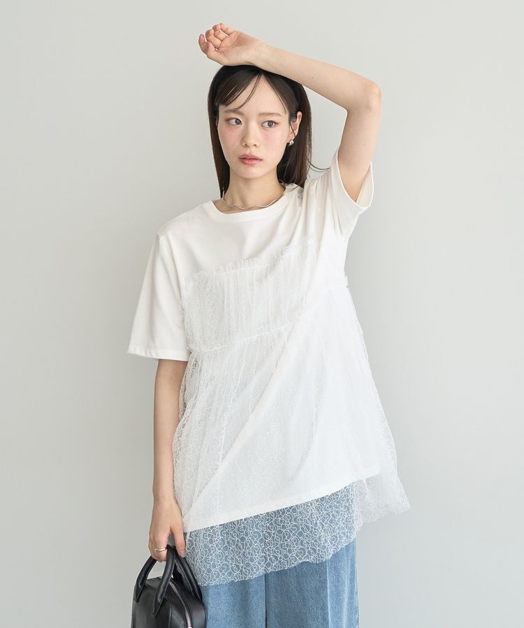 earth music&ecology「ニュアンス柄レースドッキングプルオーバー」|Tシャツ・カットソー|