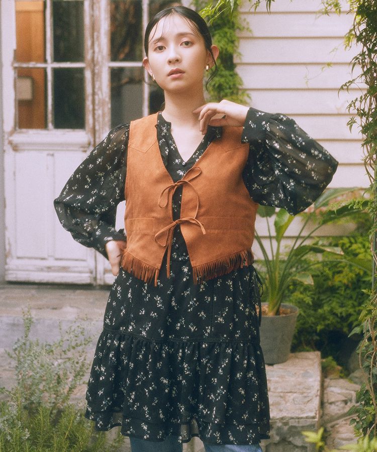 earth music&ecology「フラワー楊柳ティアードミニワンピース」|ワンピース|