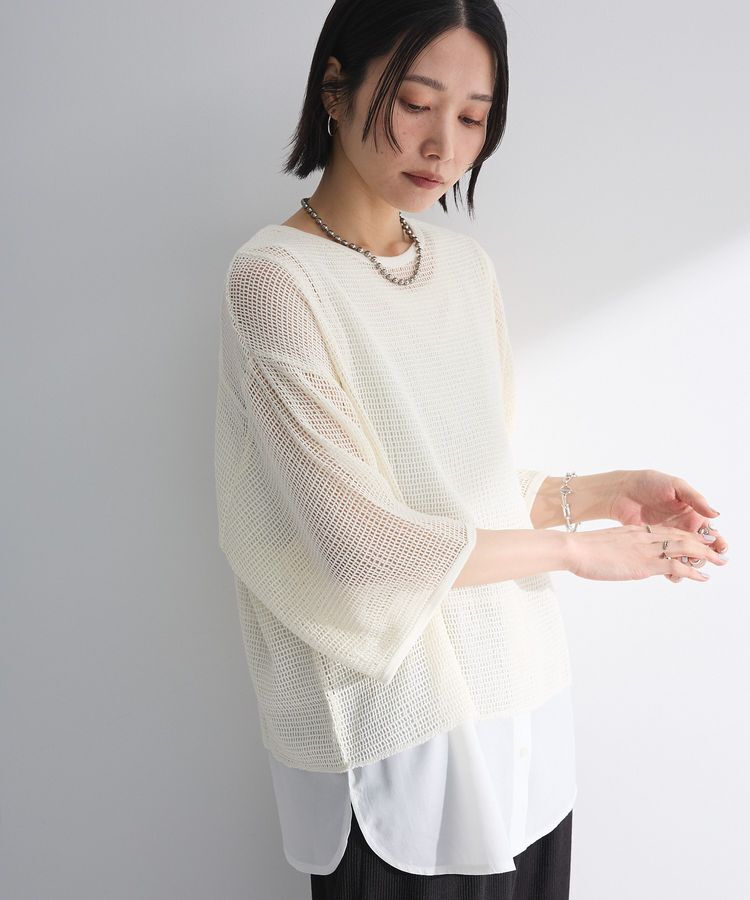 armonia「七分袖コットンメッシュラグラントップス」|Tシャツ・カットソー|