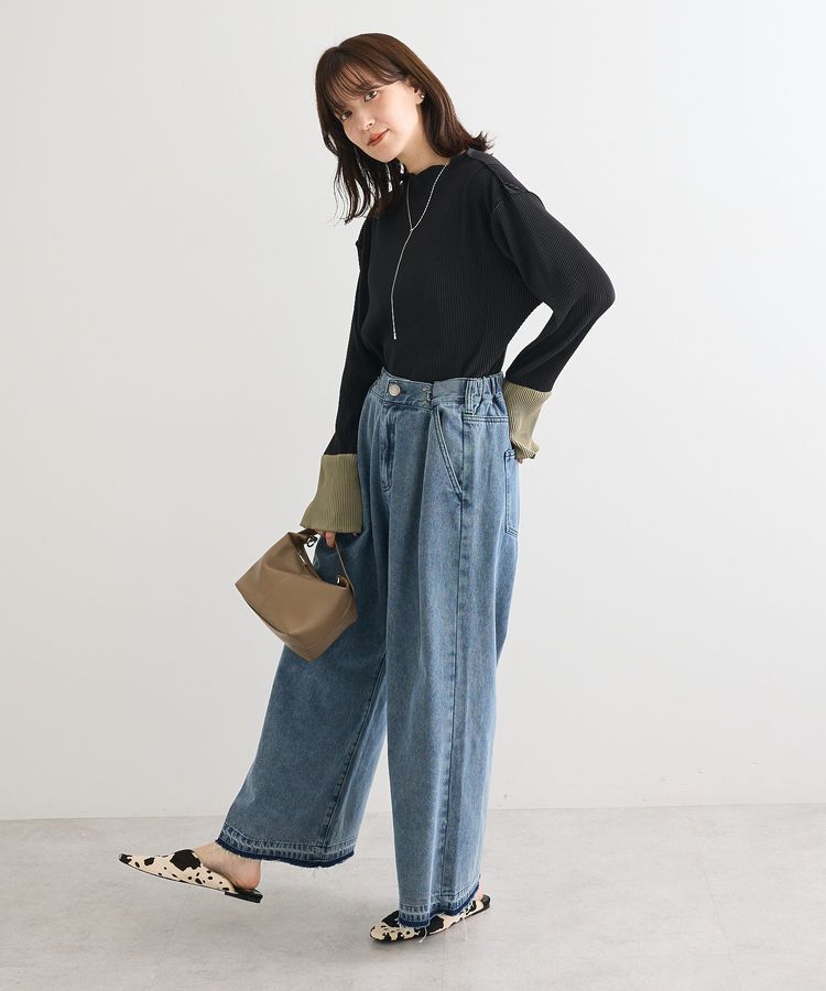 Green Parks「プリーツ袖配色プルオーバー」|Tシャツ・カットソー|