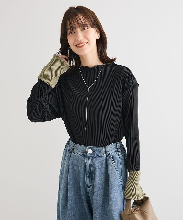 Green Parks「プリーツ袖配色プルオーバー」|Tシャツ・カットソー|