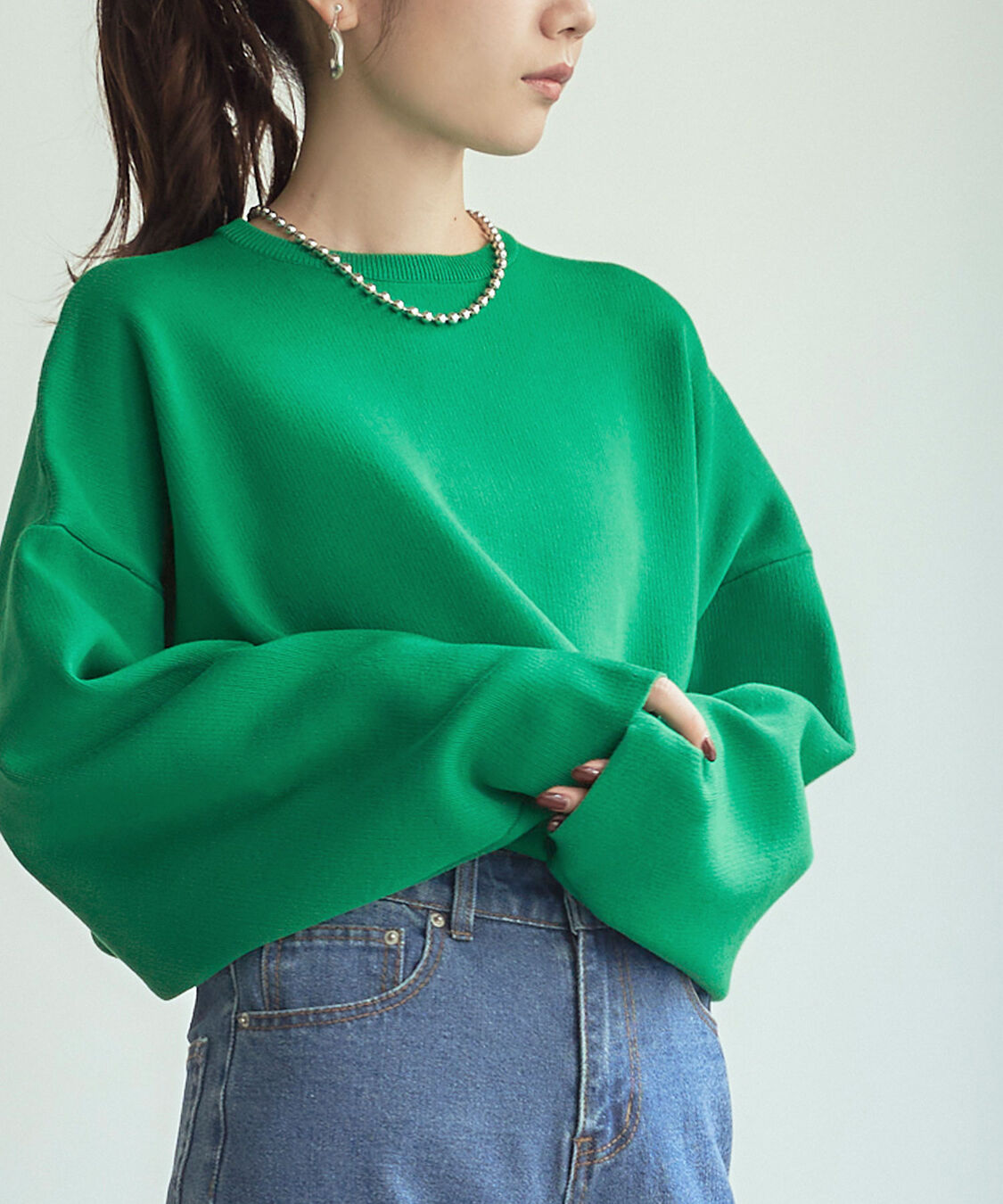 titivate「フレアシルエットニットプルオーバー」|ニット・セーター|グリーン