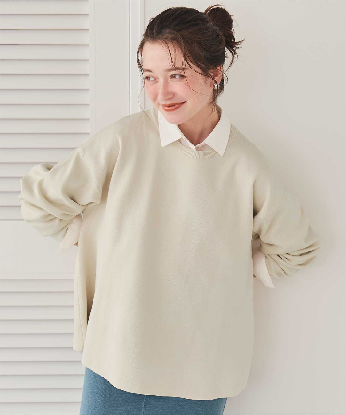 titivate「フレアシルエットニットプルオーバー」|ニット・セーター|ライトベージュ