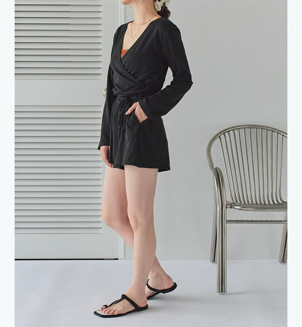 SEA DRESS「細リブカシュクールオールインワン」|コンビネゾン|