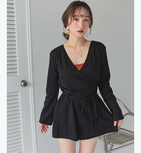 SEA DRESS「細リブカシュクールオールインワン」|コンビネゾン|