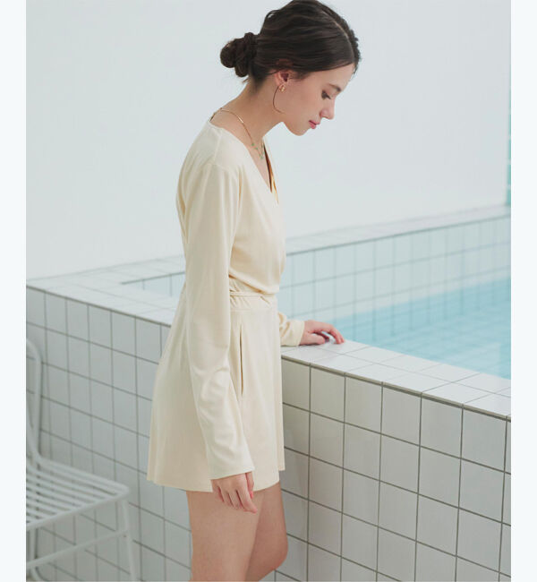 SEA DRESS「細リブカシュクールオールインワン」|コンビネゾン|